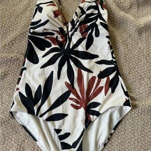 Target Black and Brown Leaf Print One Piece Swimsuit